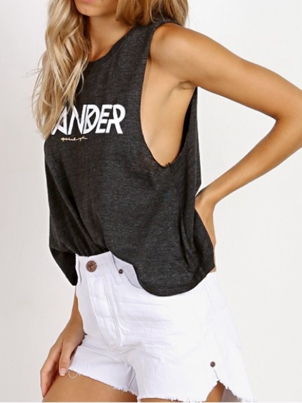 Spiritual Gangster || “Wander” Muscle Tank (L) - Charcoal, White, and Gold - Picture 3 of 12